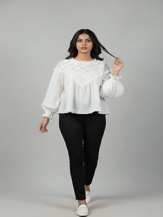 Ivory Lace Yoke Cotton Top
