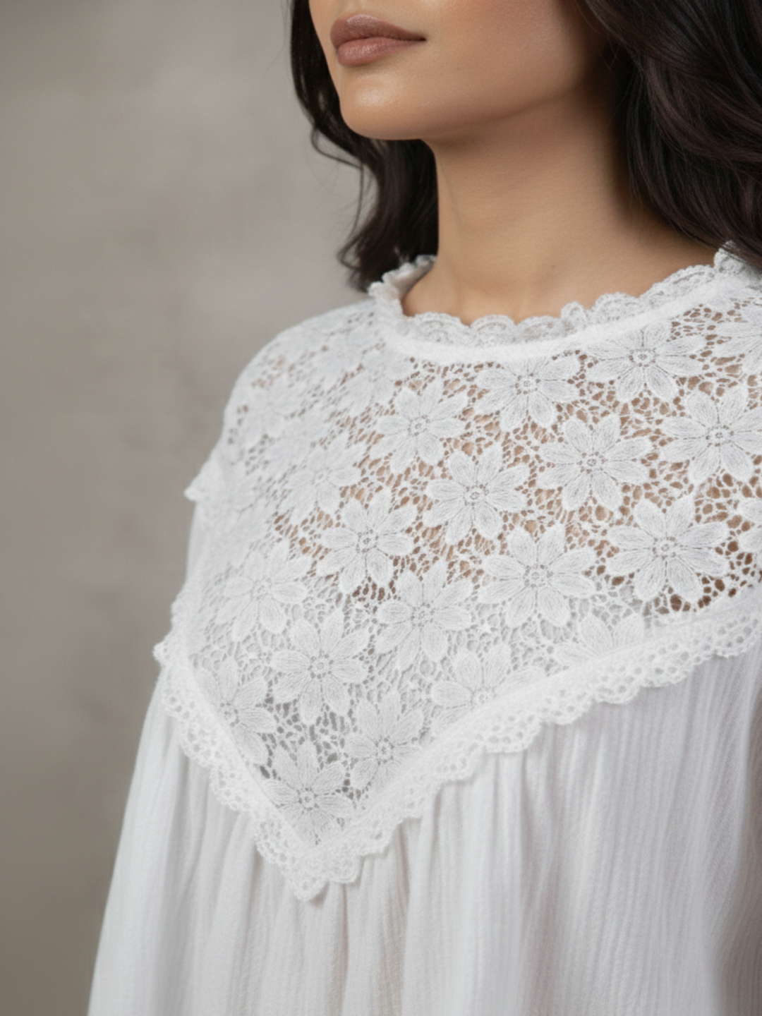 Ivory Lace Yoke Cotton Top