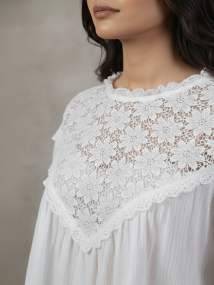 Ivory Lace Yoke Cotton Top