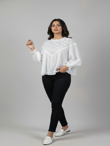 Ivory Lace Yoke Cotton Top