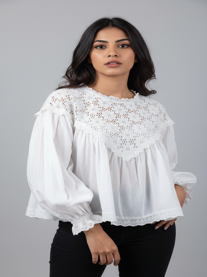 Ivory Lace Yoke Cotton Top